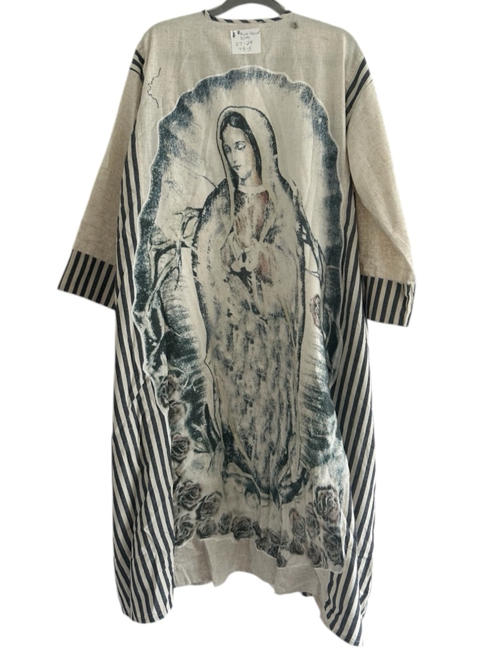 Blue Velvet Our Lady of Guadalupe Striped Duster Boho Lagenlook Kimono Sz S/M